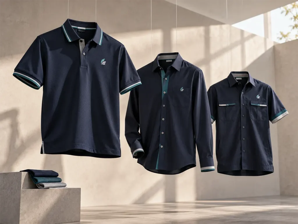 Modern company uniform colour combinations with professional branding