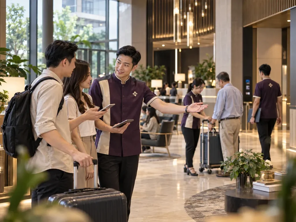 Customer-facing employees wearing professional company uniforms