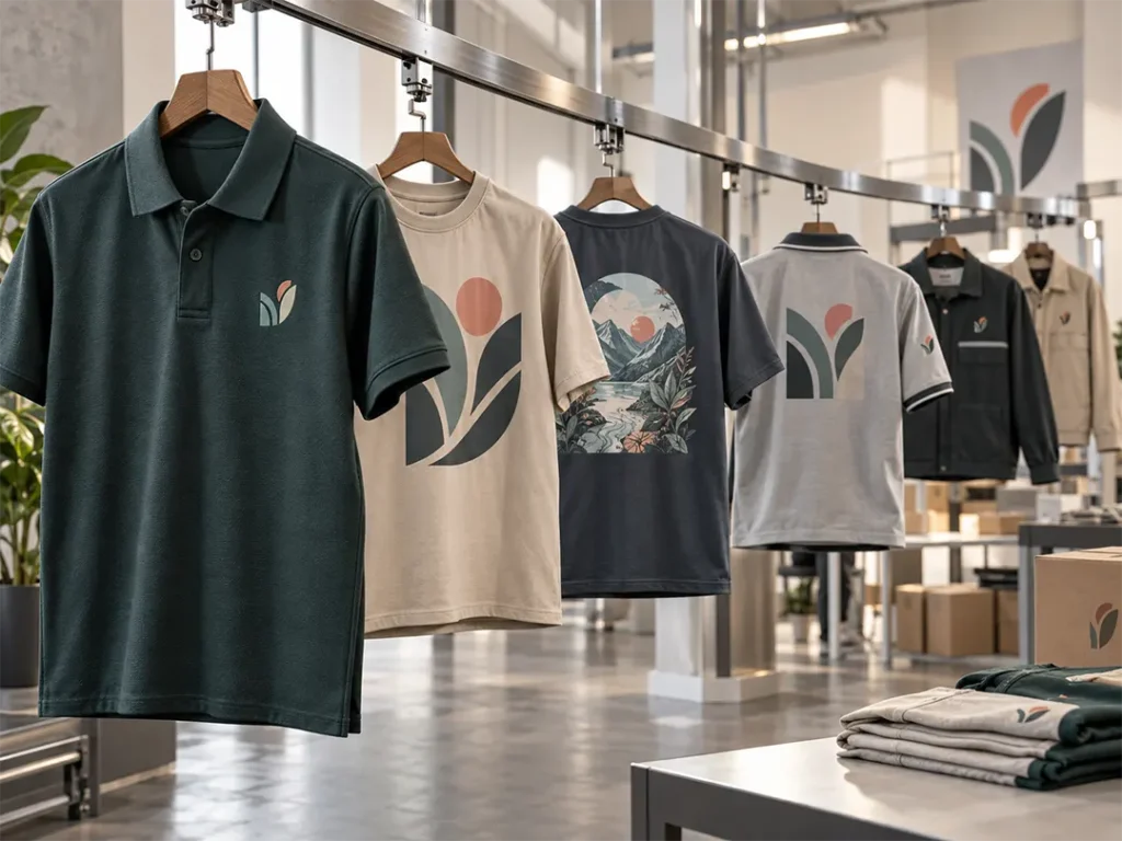 Company uniforms using embroidery DTF and screen printing methods