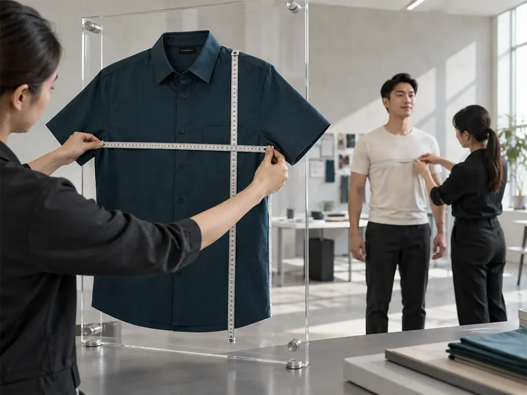 Chest shoulder waist and shirt length measurements for corporate uniforms