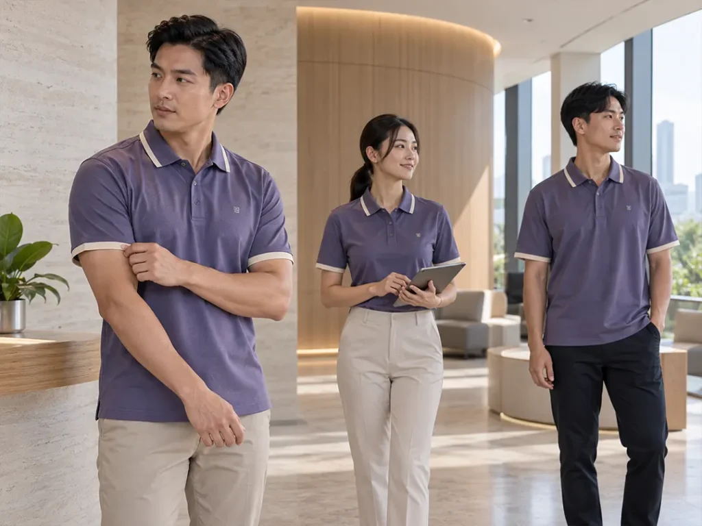 Different sizes and fits of corporate uniforms for employees