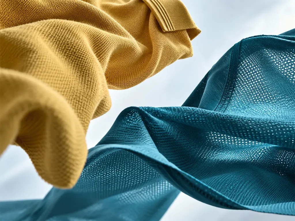 Close-up comparison of cotton and Dry Fit polo shirt fabrics