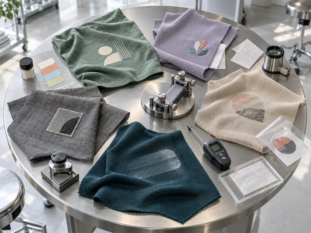 Different printing and embroidery methods applied to company uniform fabrics